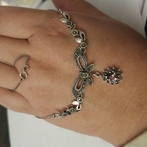 Vintage Sterling Amethyst Pyrite Bow leaf Necklace